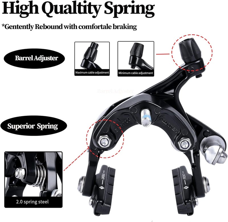 RUJOI Road Bike Brake Calipers,Premium Aluminum Dual Pivot Brake Caliper with Alloy Shoe Pads for Road Bike(Front & Rear) - Image 3